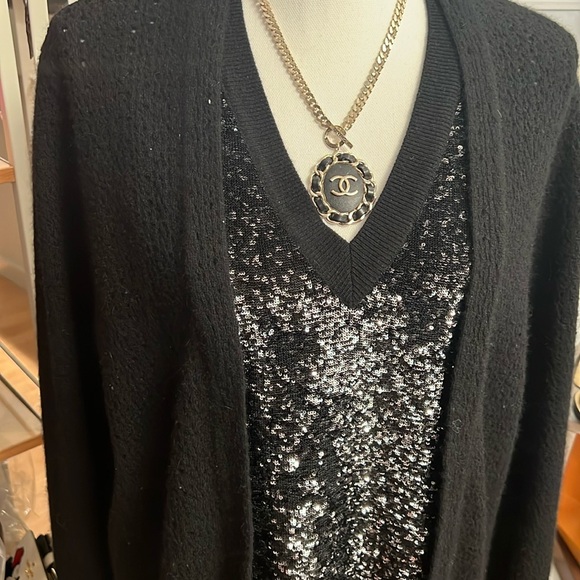 CHANEL Black Sequins SWEATER SIZE 42 - Picture 1 of 13